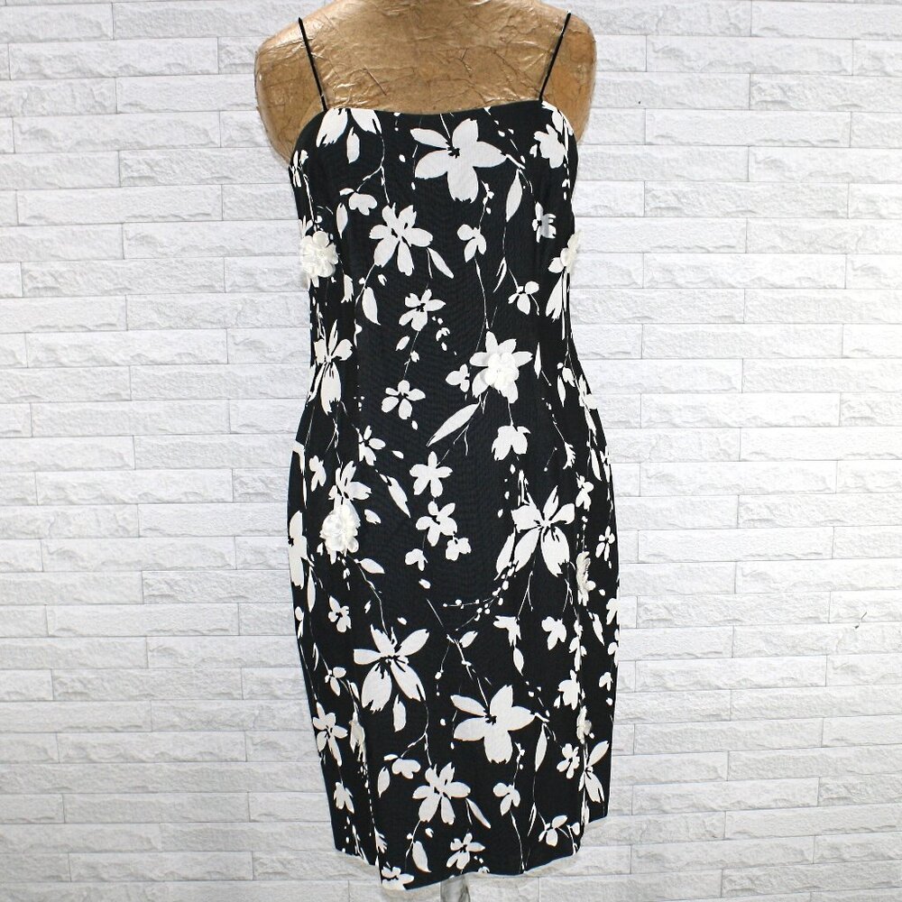 J. RIBKOFF COUTURE Dress Sheath Summer Black White Dimensional Floral Midi 10